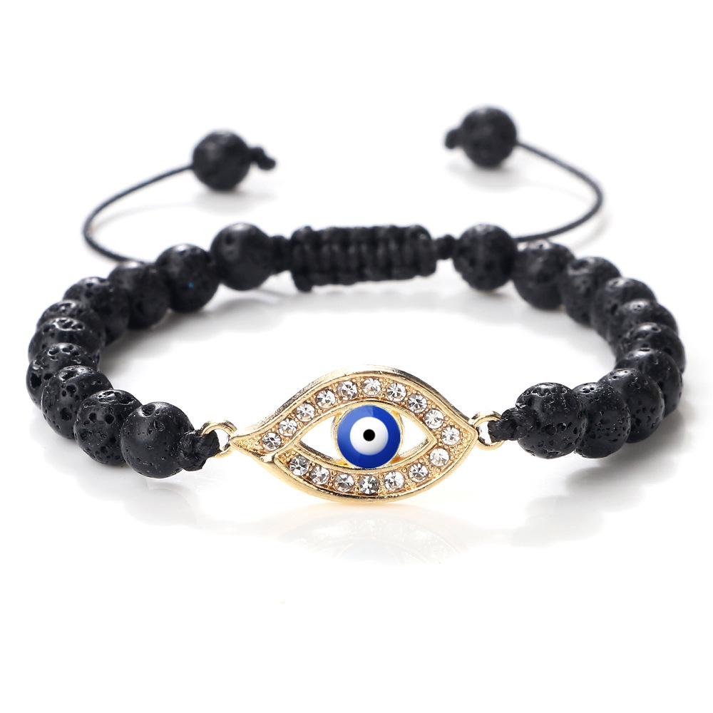 Devil's Eye Round Bead Bracelet with Plated Alloy Woven Cord