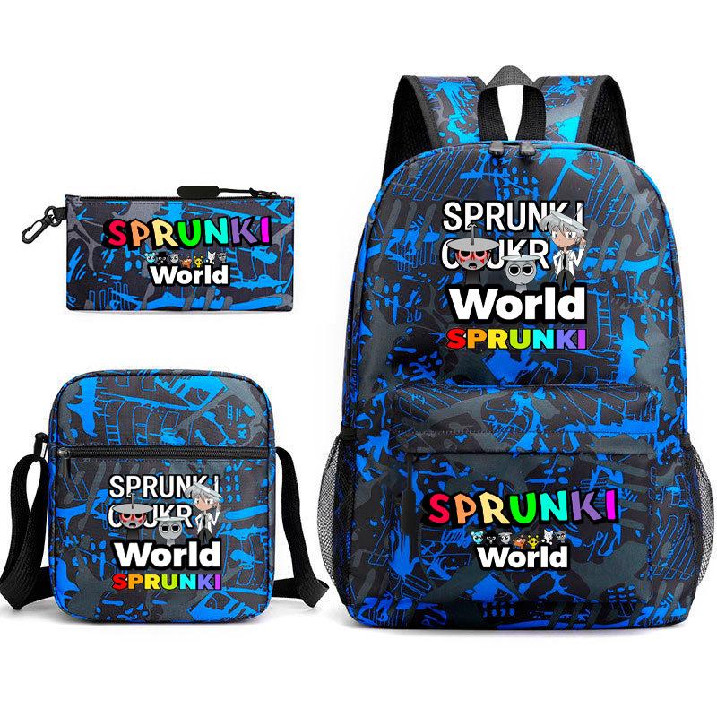 New rhythm box game merchandise primary school bag sprunki cartoon starry sky backpack 3-piece set D