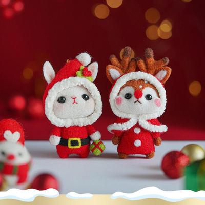 Felt Christmas Animals DIY Bunny Elk Ornament Decor Animal Material Set For Kids Adults Christmas Tree Wall Room Classroom Rear