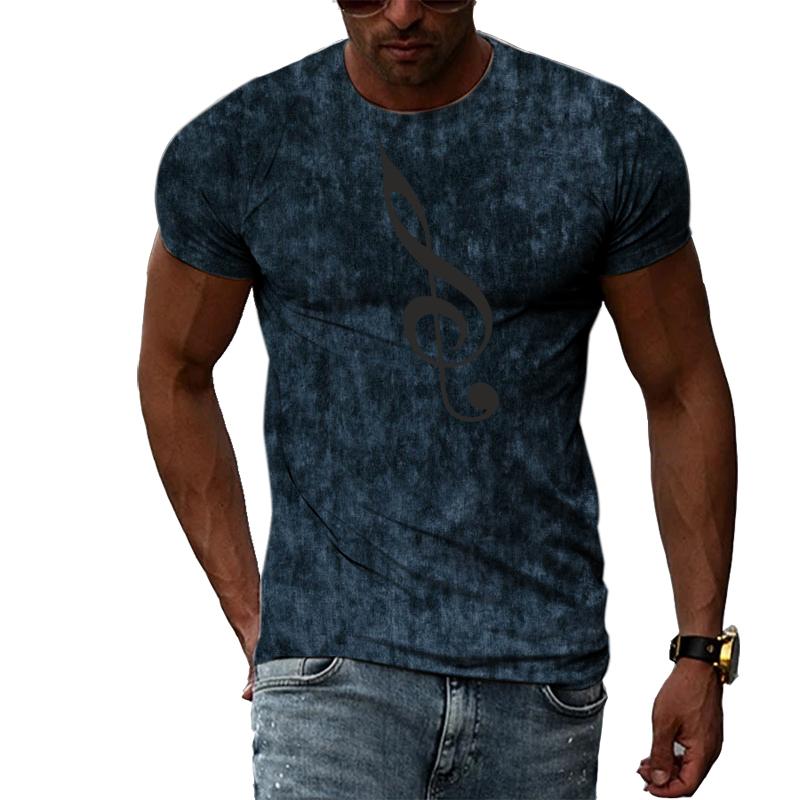 Summer Fashion Personality Musical Note Graphic T Shirts Trendly Men Retro Street Style 3D Printed Round Neck Short Sleeve Tees