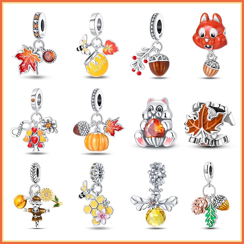 Copper Fashion Squirrel Squirrel Maple Leaf Charms Beads For 3Mm Bracelet Diy Fine Jewelry Gift Making