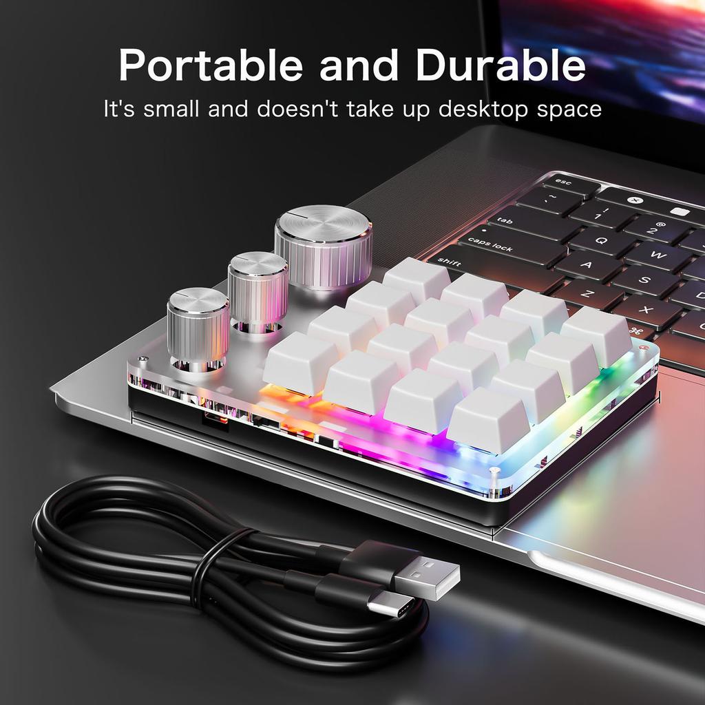 Programmierbare Tastatur 16 Tasten 3 Drehregler USB-kabelgebunden Lautstärkeregelung Gaming-Tastatur