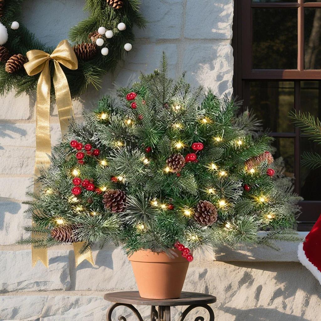 Outdoor Christmas Urn Filler Urn Filler Outdoor Ornaments Branches Ornaments Sparkling Light Decor For Cemetery Porch Front Yard