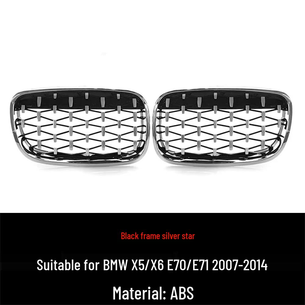 Compatible Silver Grille for 07-14 BMW X5/X6 E70 E71 Starry Sky Edition.
