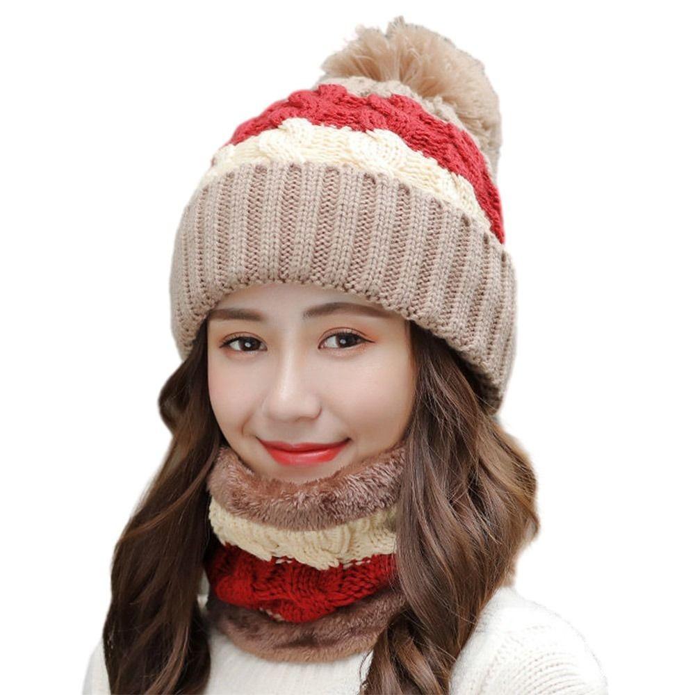 Coral Fleece Woolen Hat Soft Hooded Thermal Cap Fashion Cold Proof Scarf  School
