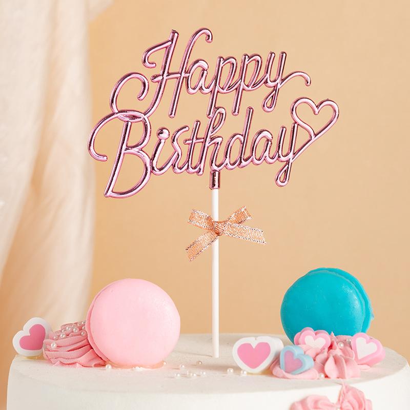 1Pcs Happy Birthday Cake Topper Plastic 3D Double Sided Happy Birthday Sign for Cake with Bow, Idea for Cake Decoration Supplies