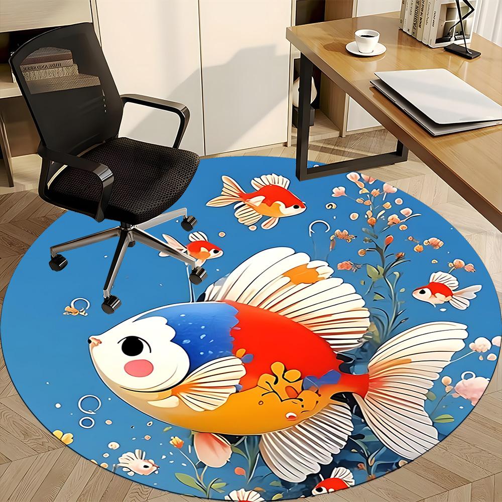 1pc Goldfish Ocean Office Round Area Rug, Indoor Mat Suitable For Office, Under Office Chairs Bedroom Living Room Home Decor, Room Deco