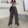 Pantaloni Cargo Hip Hop da Donna HNXC Larghi Monocolore Vita Elastica Pantaloni Larghi Traspiranti Pantaloni Femminili