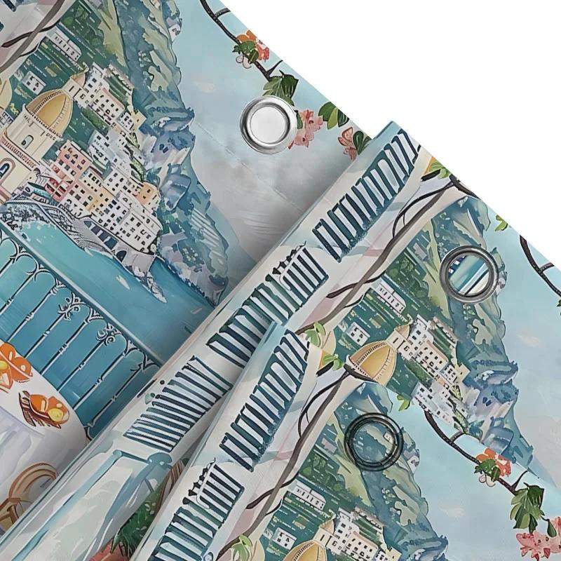 Scenic Coastal View Shower Curtain European Style Waterproof Heat Resistant Machine Washable Suitable for Wet and Dry Separation