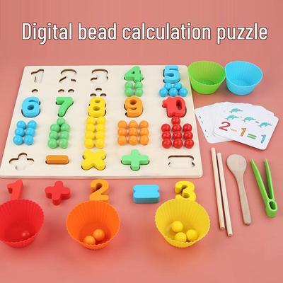 Children's Wooden Number Bead Board for Fine Motor Skills and Color Matching Educational Toy