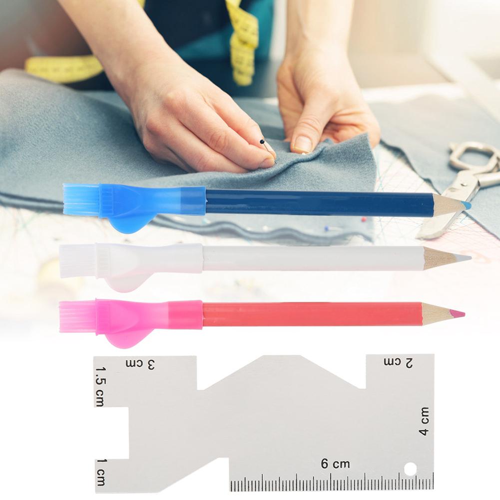 Régua de metal para costura portátil, pinça manual, caneta alfaiate com escova, acessórios para máquina de costura