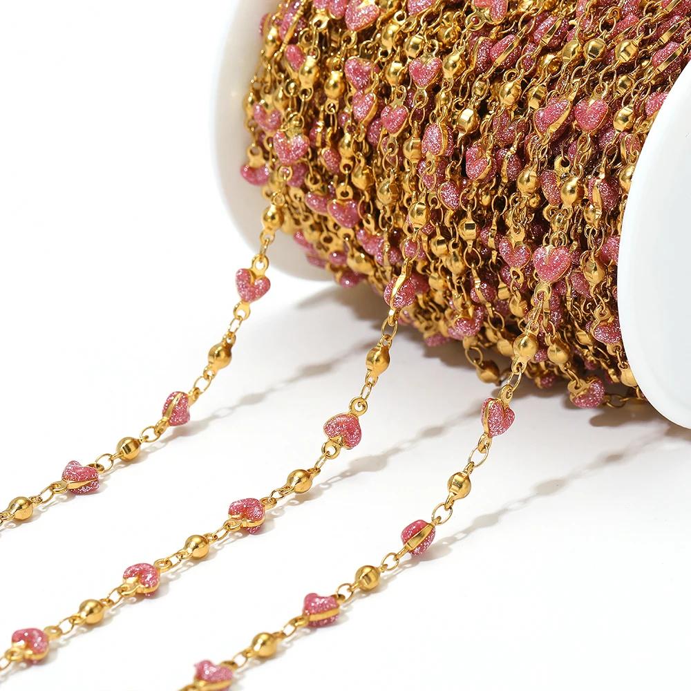 1 Meter Stainless Steel Beads Heart Enamel Chains Bulk for DIY Jewelry Earrings Making Necklaces Supplies Bracelets Accessories