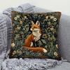 Vintage-style Forest Fox Pillowcase - Dark Orange, Light Green, and Blue | Short Plush 45.72x45.72cm, with Zipper Closure | Machine Washable, Suitable