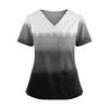Women's Fashionable Printed V Neck Double Pocket Short Sleeved Shirt With Slit Hem Uniform And Worker Top