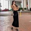 Golden velvet skirt medium and long high waist thin hip skirt children's autumn and winter new black knee skirt