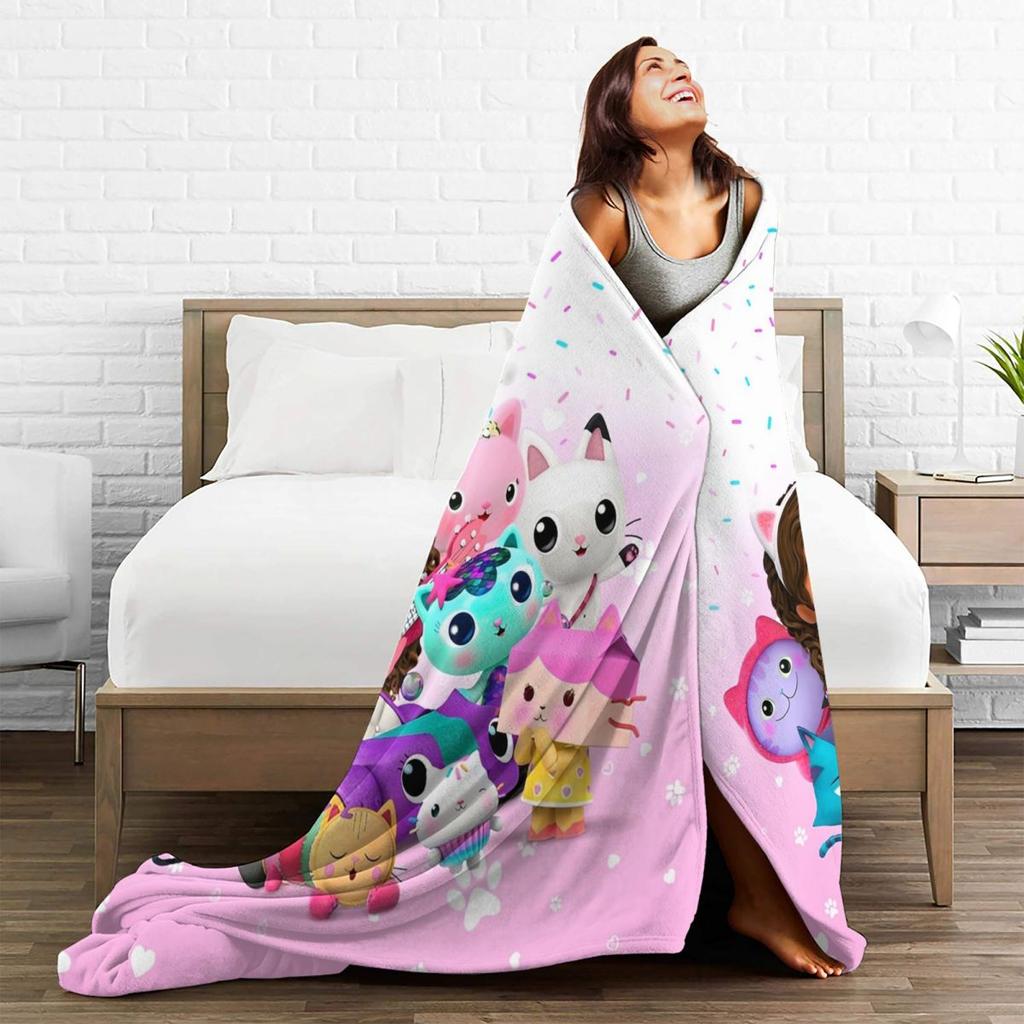 Gabbys Cartoon Dollhouses Kawaii Blankets Cute Anime Flannel Vintage Warm Throw Blanket for Home Restaurant Decoration Couch