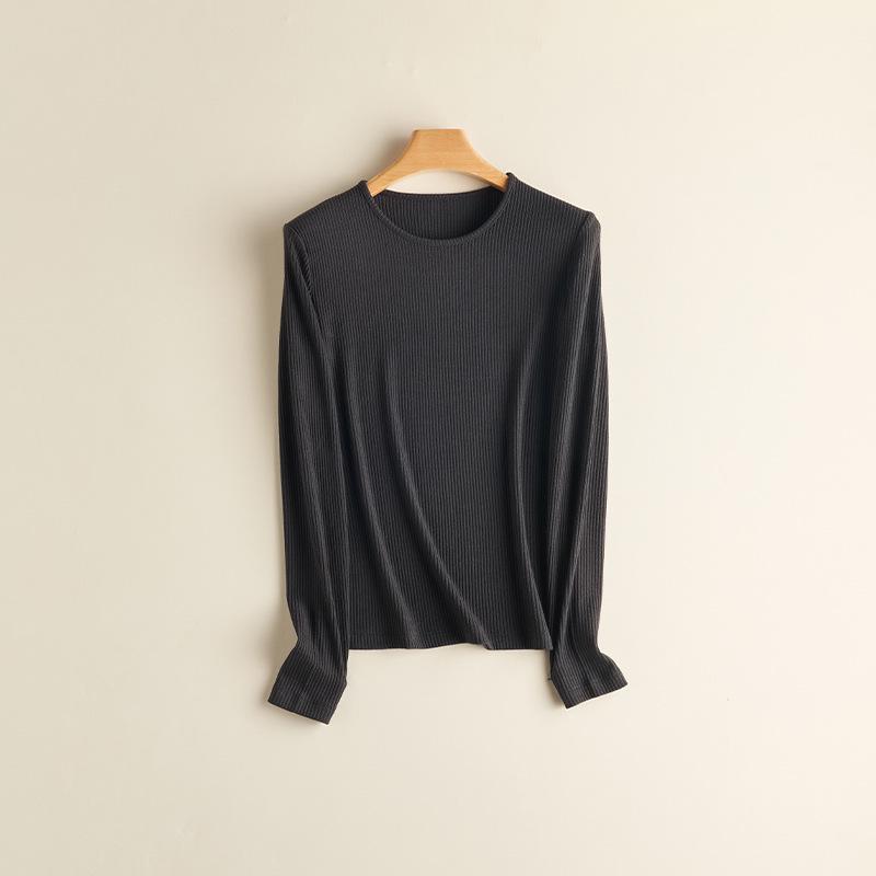 Women's Ribbed Knit Crew Neck Long Sleeve Top - Slimming & Versatile