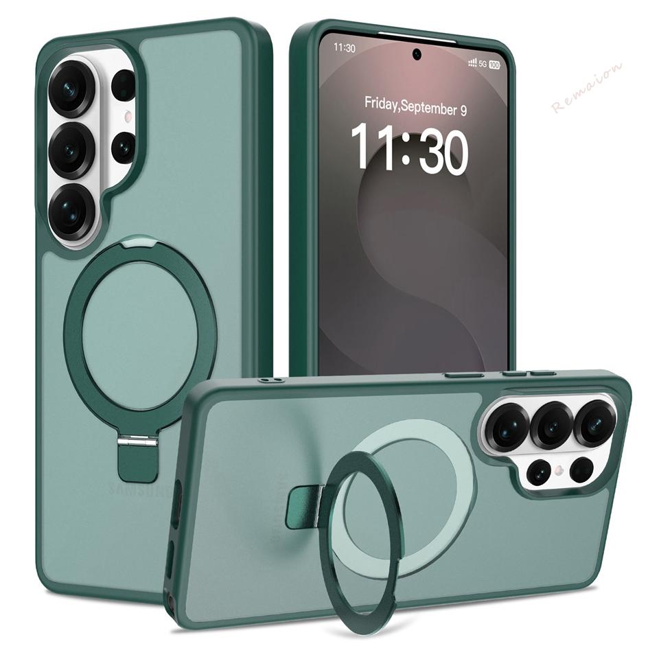 Matte Magnetic Phone Case for Samsung Galaxy S26 S23 S22 S24 S25 FE Ultra Edge Magsafe Metal Stand Charge Protector Cover
