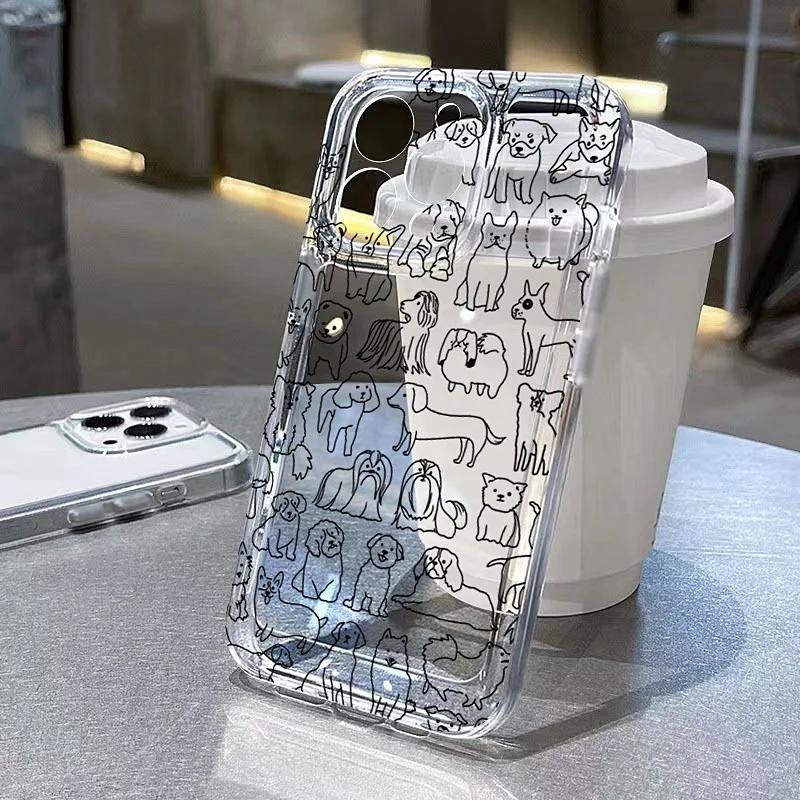 Graffiti Cartoon Dogs Cats Clear Phone Case For iPhone 17 Air 16 e 15 14 13 12 11 Pro Max Plus Mini SE 2020 2022 Soft Cover