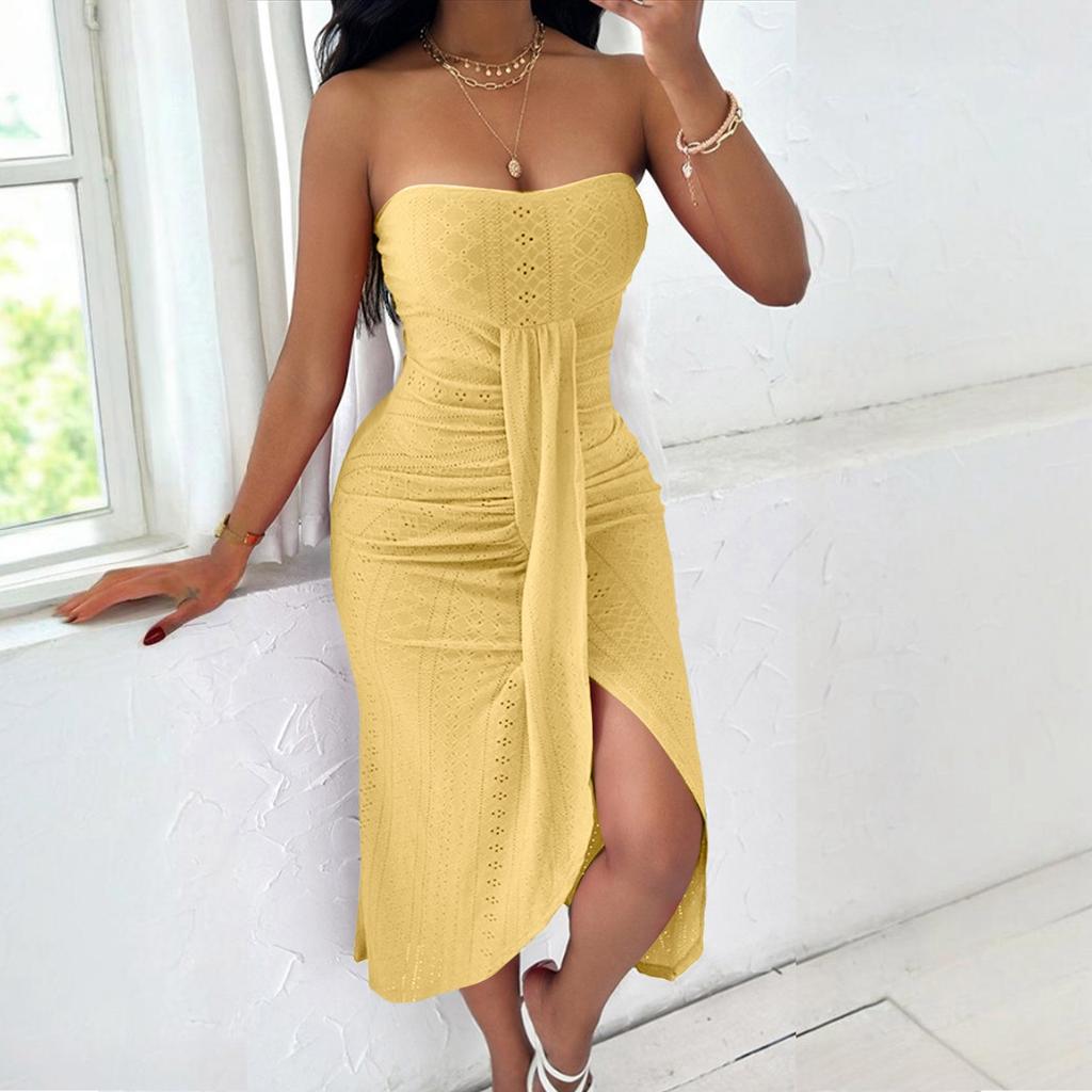 Women's Strapless Cutout Asymmetrical Dress Irregular Hem