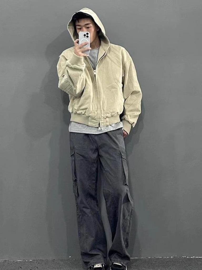 Men's Retro Hooded Harrington Jacket - Cropped Autumn/Winter Casual Baseball Outerwear