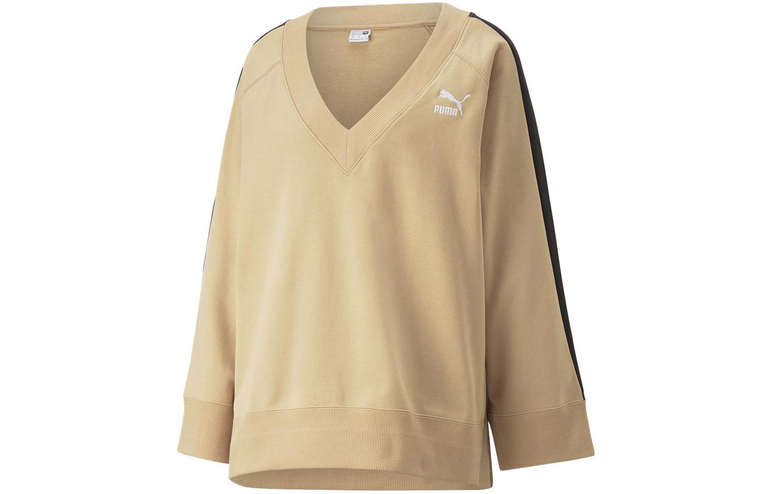 PUMA Sweatshirts Women s Khaki V Neck Moderate Other 620629-89 L