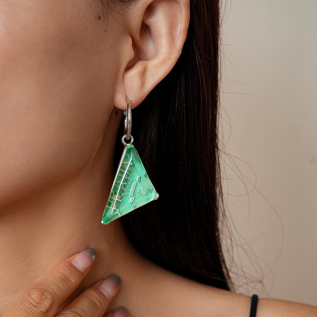 Resin Asymmetrical Geometric Triangle Silver Needle Earrings Vintage Simple Earrings