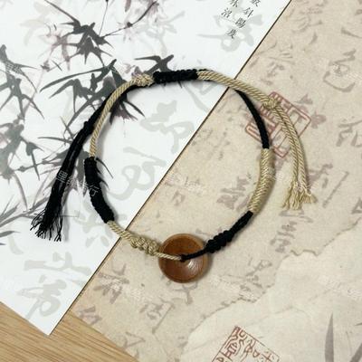 Chinese Color Block Peach Wood Friendship Bracelet Pair - Handmade, Vintage-Style