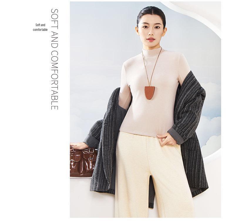 Autumn/Winter Tencel Wool Slim Fit Semi-High Neck Korean Style Warm Top