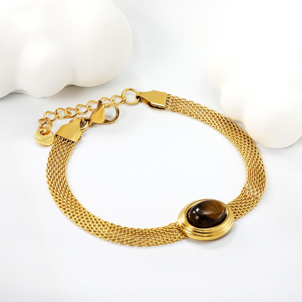 Luxury Chic Cat Eye Stone Mesh Chain Bracelet Fashion Trendy Metal Jewelry for Women