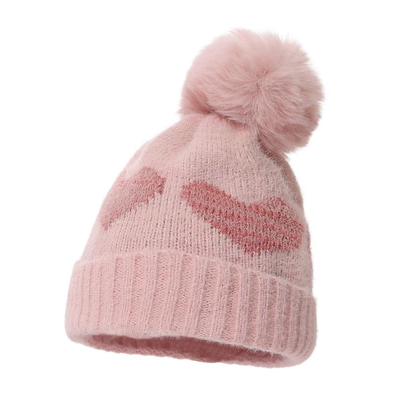 

Autumn and winter baby knitted hat gold edge jacquard love knitted hat baby girl double layer thickened wool hat