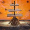 Wooden Table Snack Tray Anti-deformation Witch Broom Table Halloween Wood Cake Stand  Cake Stand