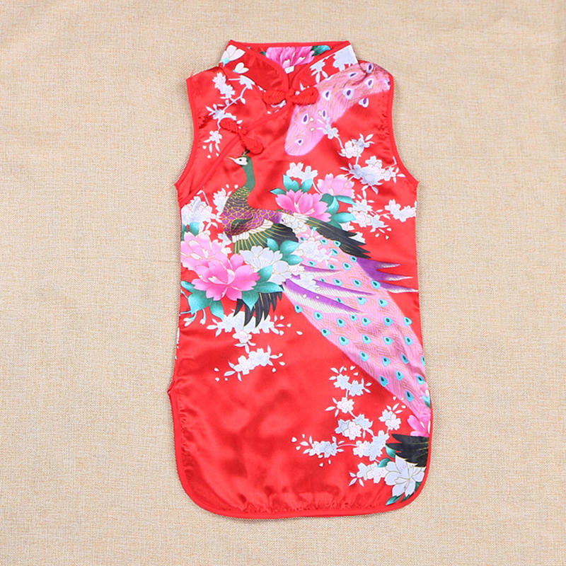 Girls Summer Cheongsam Chinese Style Qipao Dress for Kids Traditional Embroidery Silk Feel Party Costume for Chinese New Year Birthday
