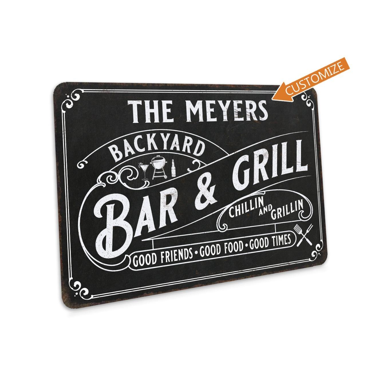 

Personalized Bar & Grill Metal Sign Outdoor BBQ Decor Patio Art Waterproof белый