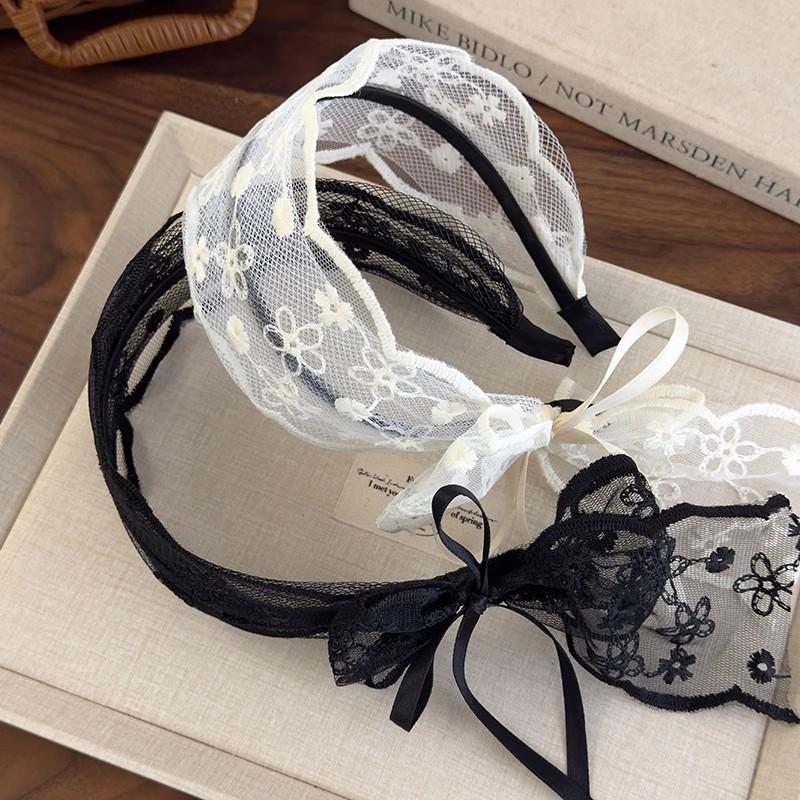 New Vintage Pastoral Lace Hair Band White Lace Bow Wrap Sweet Headband Elegant Embroidery Ribbon Headband Wedding Accessories