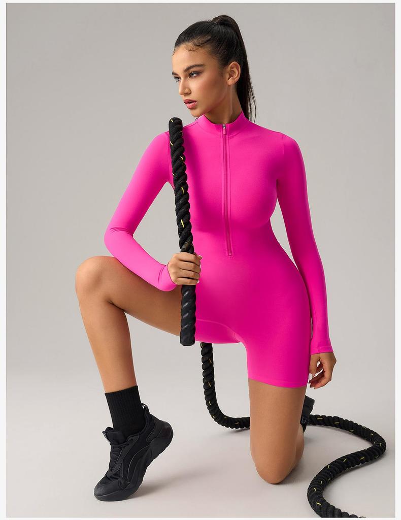 Damen Cross-Border Langarm Reißverschluss Bodysuit, Sexy Po-Hebender Fitness Jumpsuit, Sportbekleidung & Yoga Wear - DLT003