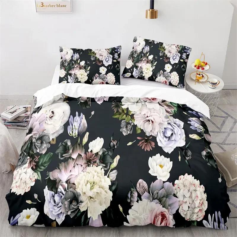 Rose Floral Duvet Cover Romantic Bedding Set Microfiber King Quilt Cover For Girl Adult Teen Wedding Valentine's Day Room Decor