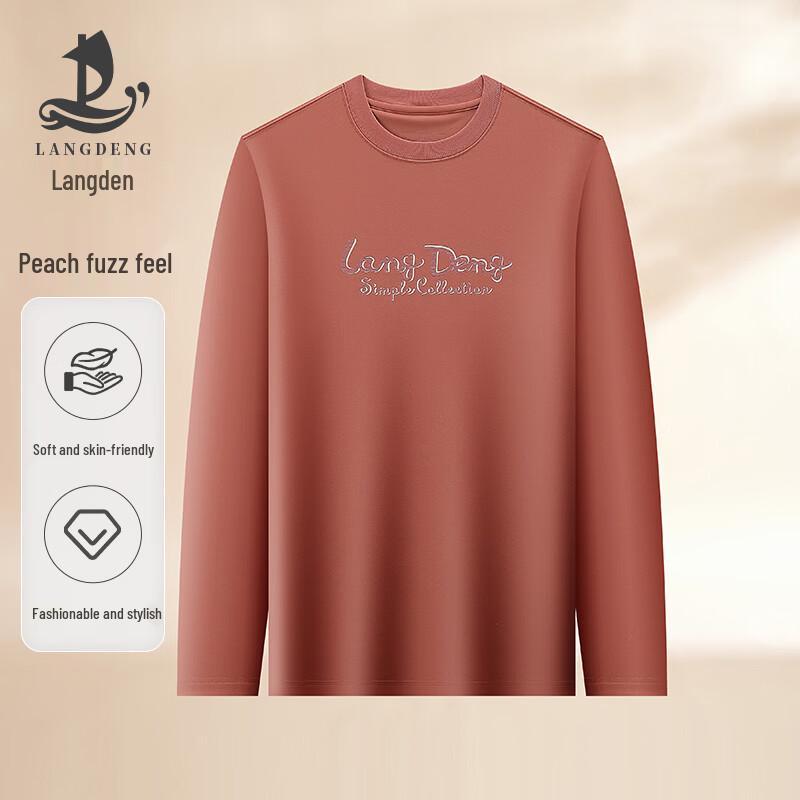 Langdeng Men s Casual Round Neck Long Sleeve Top M