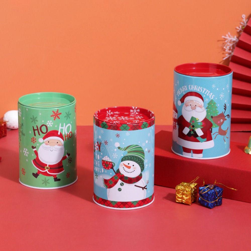 Snowman Xmas Tinplate Box Cartoon Currency Box Christmas Cookie Jar Coin Bank  New Year
