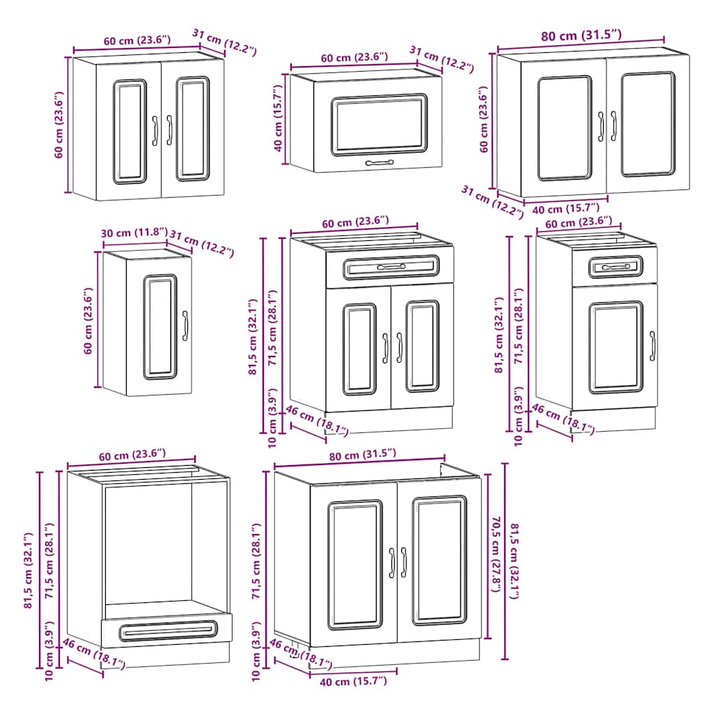 Kitchen Cabinet Set, Kalmar, 8-Piece, Sonoma Oak