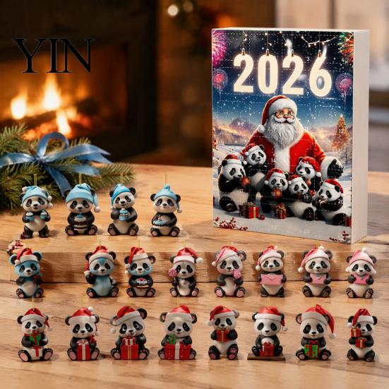 Decorative Acrylic Hanging Christmas Panda Advent Calendar, 24 Days Countdown Contains Tree Ornament Set Ornaments, Cute Decorations for Home