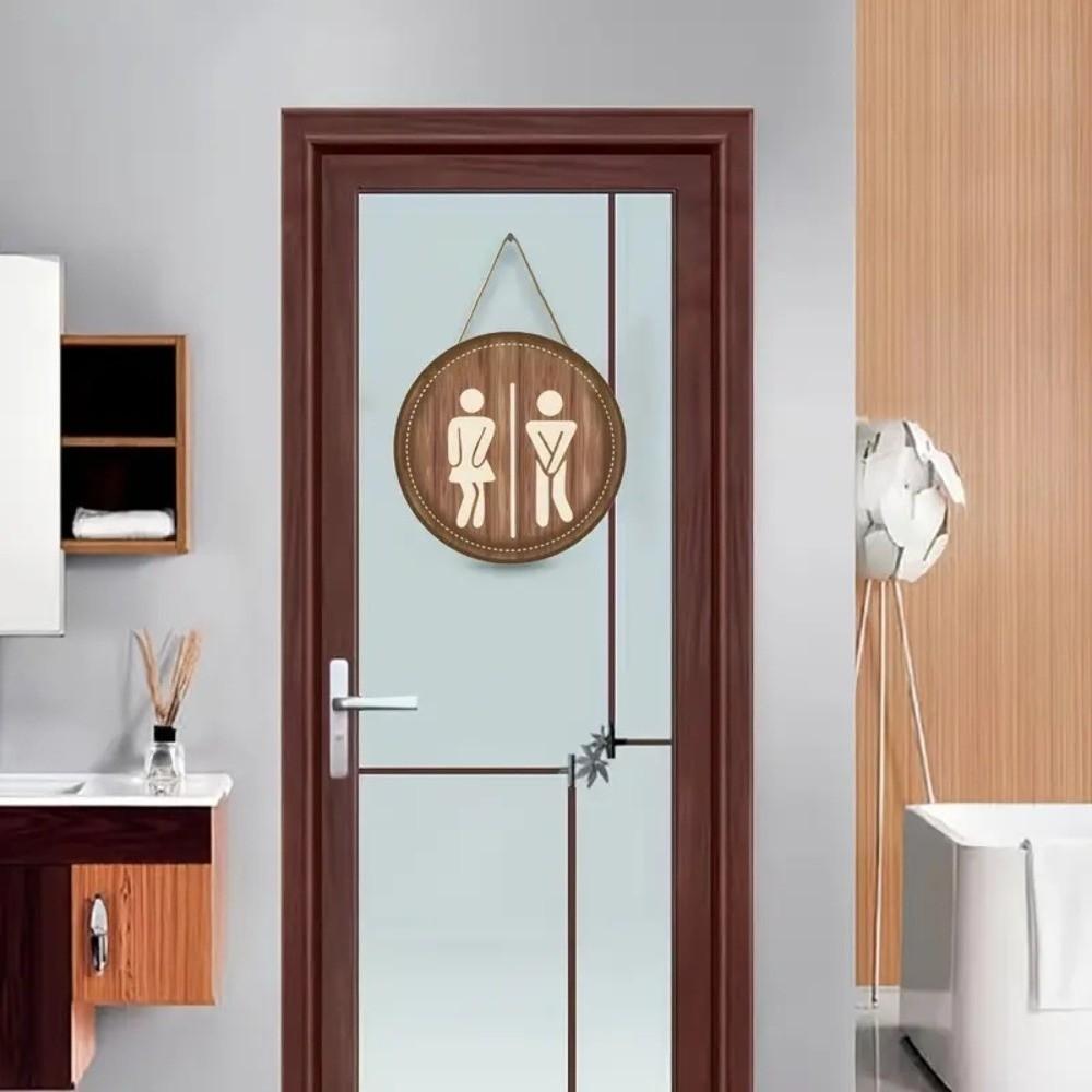 Wooden Bathroom Sign Plate Ornament Circle Decorative Plaque Toilet Decorative Plate  Home Decor
