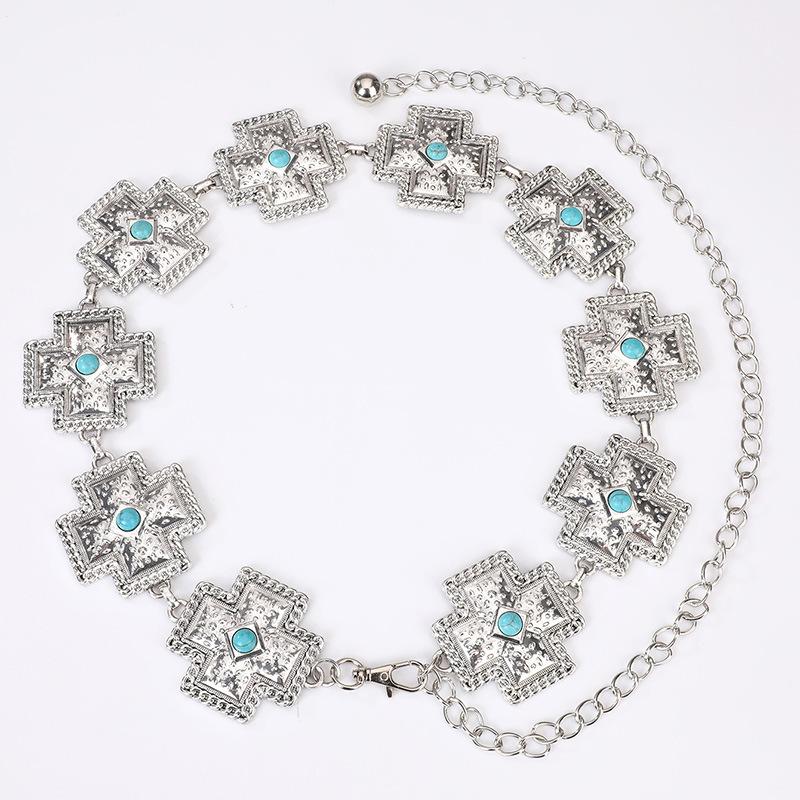 High-end Women's Waist Chain Boho Style Waist Chain Turquoise High Quality Cross Waist Chain Women's Waist Chain