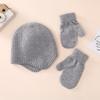 Solid Color Newborn Beanie Hat Mitten Set Warm Knitted Cap Hospital Hat for Toddler Girls Boys Ears Protections Hat