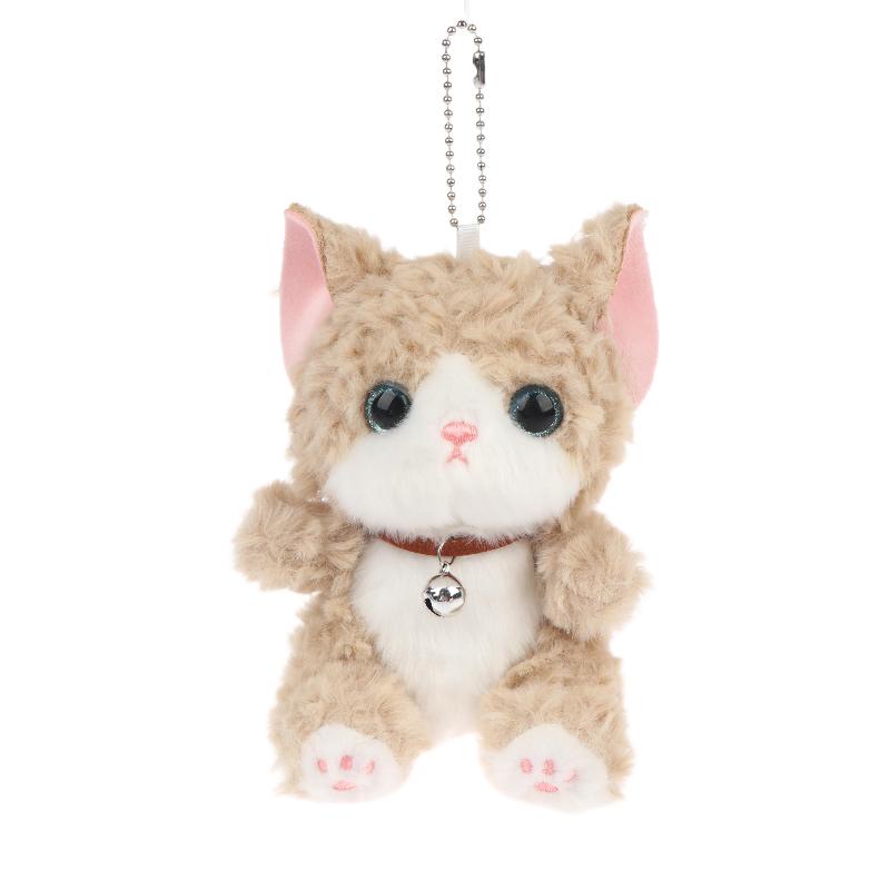 Cute Bell Cat Plush Keychain Adorable Curly Hair Kitten Stuffed Toy Soft Bag Hanging Pendant for Party Favors Souvenir