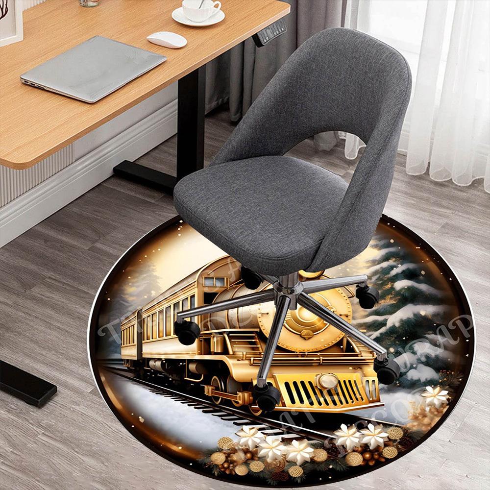 1PC Train Winter Office Round Area Rug, Under Office Chairs Bedroom Living Room Home Decor,Carpet for Office, -1110266
