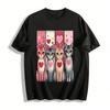 Glitter Heart Bow Cat Print Casual Top Pure Cotton T-shirt