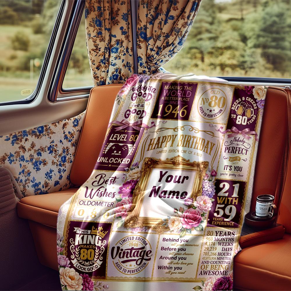 Vintage Birthday Celebration Blanket Personalized Name Soft Comfortable Stylish Blanket Car Blanket Perfect For Travel Camping Outdoor Home Suitable