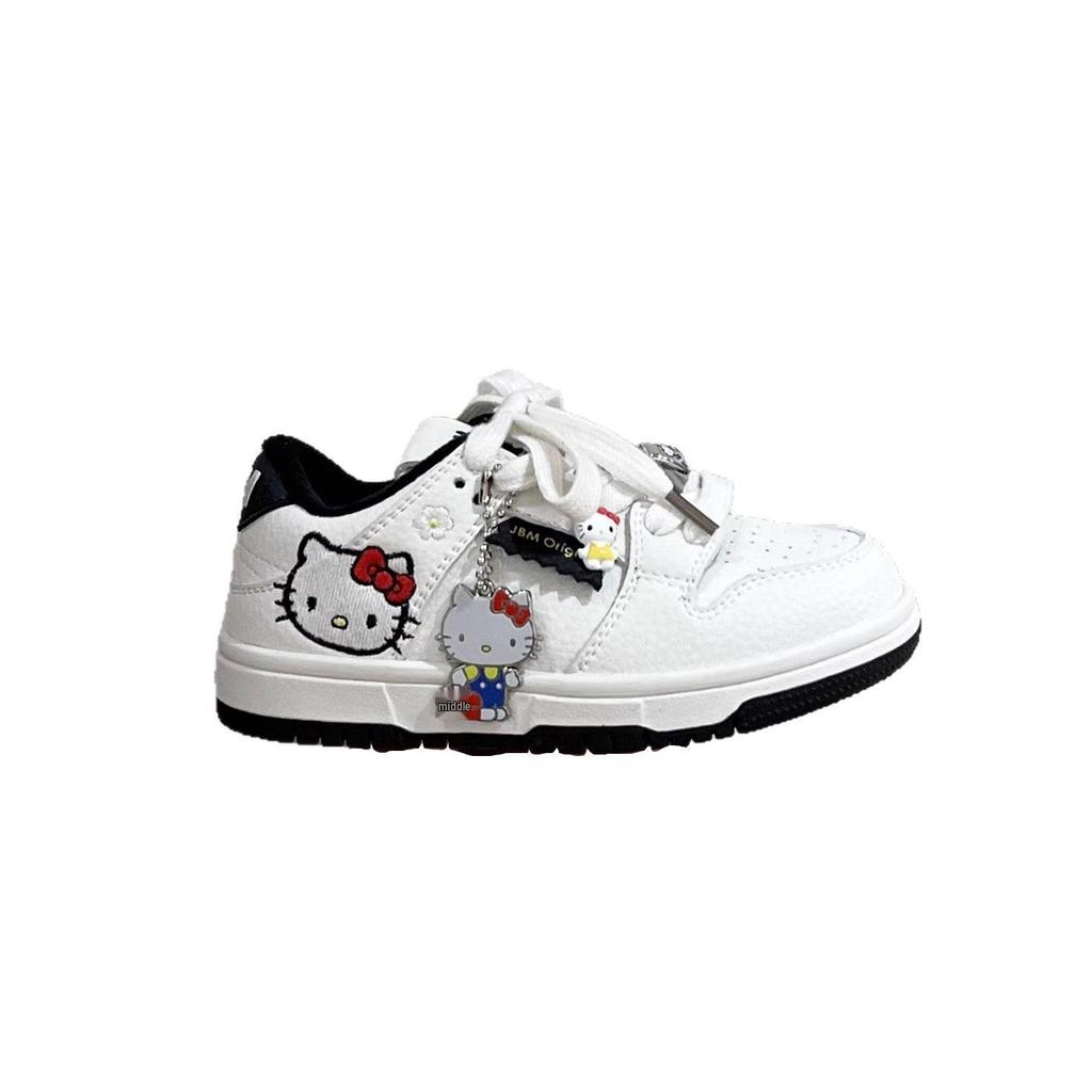 2026 Spring Korean Style Girls' Cartoon KT Cat Low-Top White Sneakers - Versatile Sports & Training Shoes