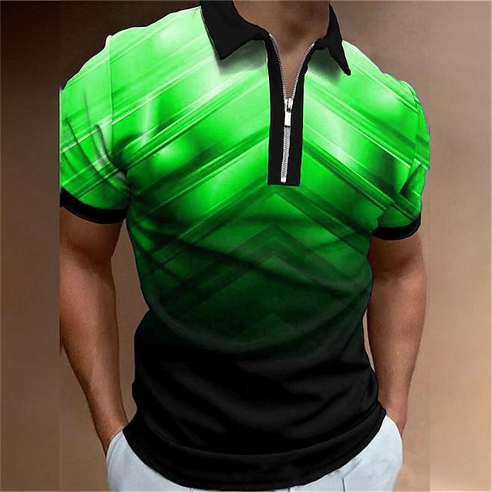 Modern Short Sleeve Polo with Zipper, Stylish Casual Men's Top